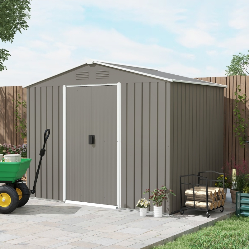 Best 7.7 x 5.7ft Outdoor Garden Storage Shed, Metal Tool House with Ventilation and Sliding Doors, Light Grey - Image 9