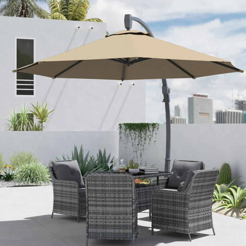 Best 3(m) Garden Cantilever Parasol, Round Overhanging Umbrella with Crank Handle, Cross Base, Aluminium Frame and 360° Rotation, Banana Patio Umbrella for Outdoor Sun Shade, Khaki - Image 8
