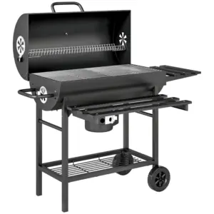 Best Charcoal BBQ Grill with Foldable Front Side Shelf, Portable Barbecue Smoker with Warming Rack, Bottom Shelf, Lid, Temperature Gauge, Wheels for Outdoor Cooking Garden Party, Black