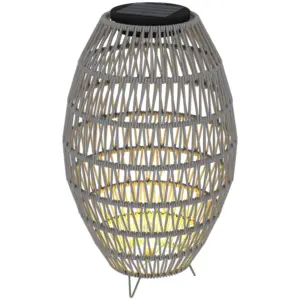 Best Rattan Solar Lamp, Garden Solar Lantern with Auto On/Off Light, IP44 Waterproof, Decorative Outdoor Rattan Lamp for Porch, Pathway, Grey
