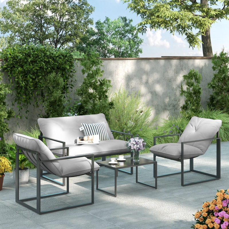 Best Four-Piece Relaxed Back Garden Dining Set - Black/Light Grey - Image 10