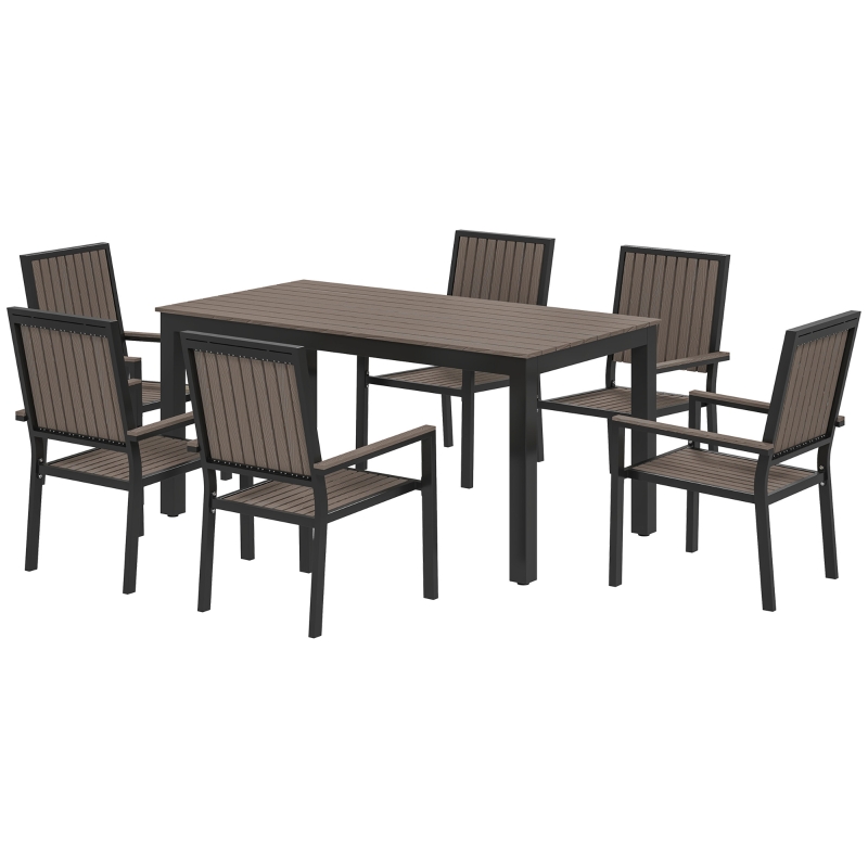 Best 6 Seater Garden Dining Set with Stackable Chairs, Aluminium Frame, Rectangular Plastic Top, Garden Furniture Set, Outdoor Dining Table and Chairs for Patio, Balcony, Poolside, Brown - Image 11