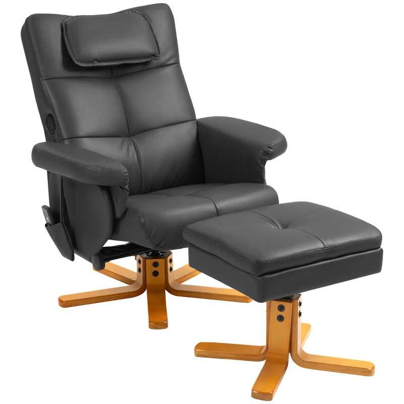 Best Faux Leather Massage Recliner Chair, with Storage Ottoman - Black