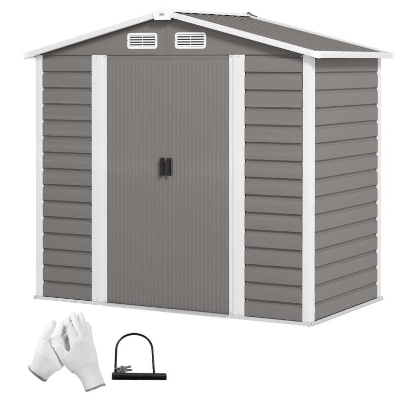Best 7 x 4ft Garden Shed, Easy to Assemble, Upgraded Galvanised Steel Frame with Foundation Kit, Double Doors with Lock, Outdoor Metal Shed with Vents and Gloves, Garden Storage Shed, Light Grey - Image 11