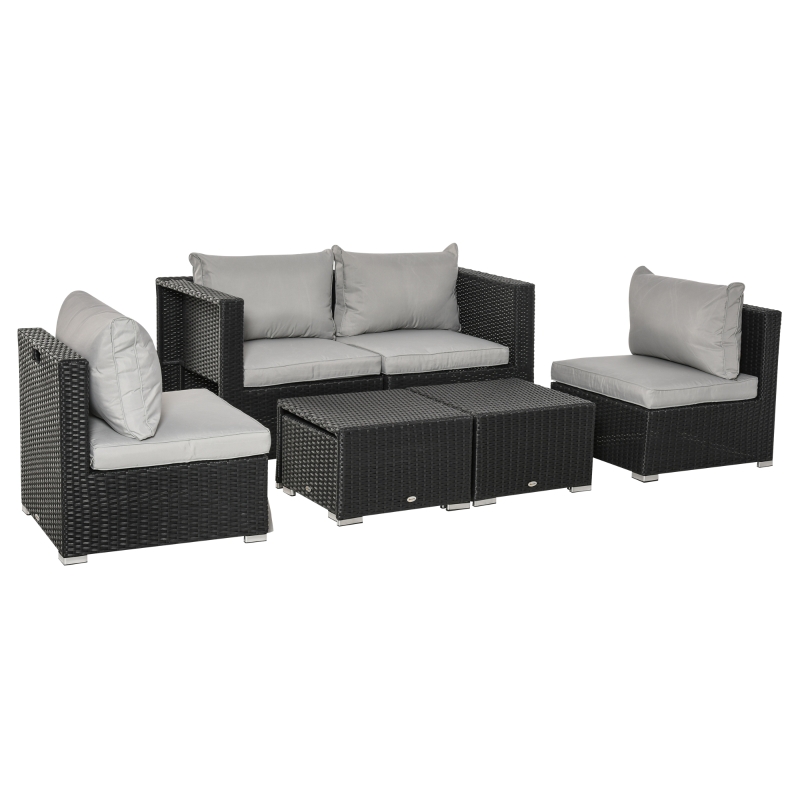 Best 8 Pieces PE Rattan Sofa Set with Cushions, Garden Corner Sofa with 4 Seater Sofa, 2 Footstools and 2 Coffee Table Set, Space-saving Design, No Assembly Required, Black - Image 13