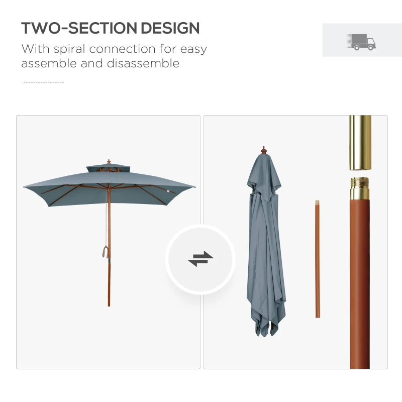 Best 3 x 3 metre Patio Parasol Garden Umbrellas Sunshade Outdoor Wooden Parasol Canopy Double Tier, Dark Grey, BASE NOT INCLUDED - Image 7