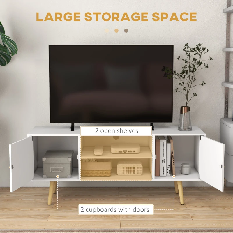 Best TV Stand Cabinet up to 55 Inches, TV Unit with Storage Shelves and Wood Legs for Living Room, Bedroom, White - Image 4