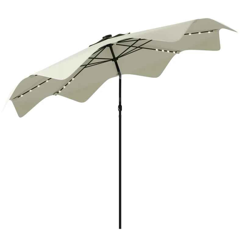 Best Solar Patio Umbrella with LED and Tilt, Outdoor Market Table Umbrella Parasol with Crank, 3 x 3 (m), Cream White