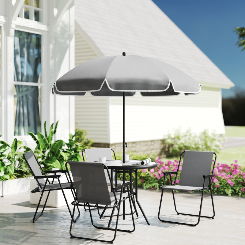 Best 4 Seater Garden Furniture Set, 6 Pieces Garden Table and Chairs with Parasol, Outdoor Garden Dining Set with Folding Chairs and Round Glass Top Table for Patio, Grey - Image 10