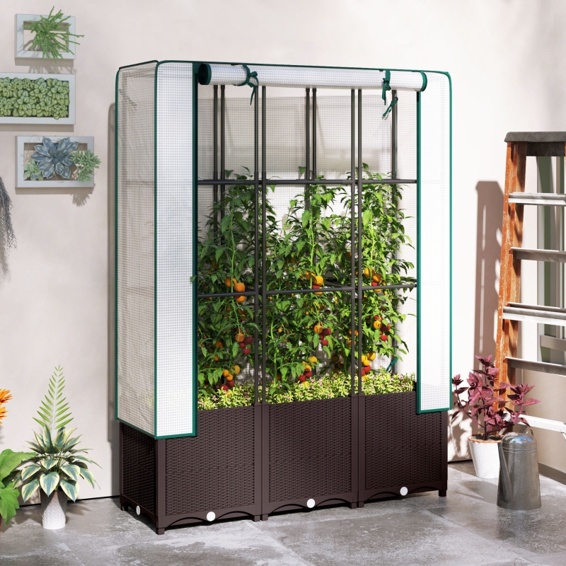 Best Raised Garden Bed with Trellis, Plastic Planter Box with PE Cover, Drainage Holes and Drain Plugs for Climbing Plants, Vegetables, Flowers, 120 x 40 x 140 cm - Image 10