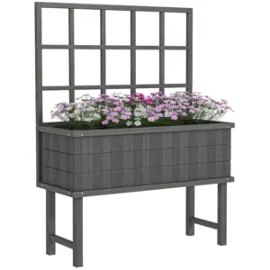 Best 45 x 105cm Wooden Garden Planter, with Trellis - Grey