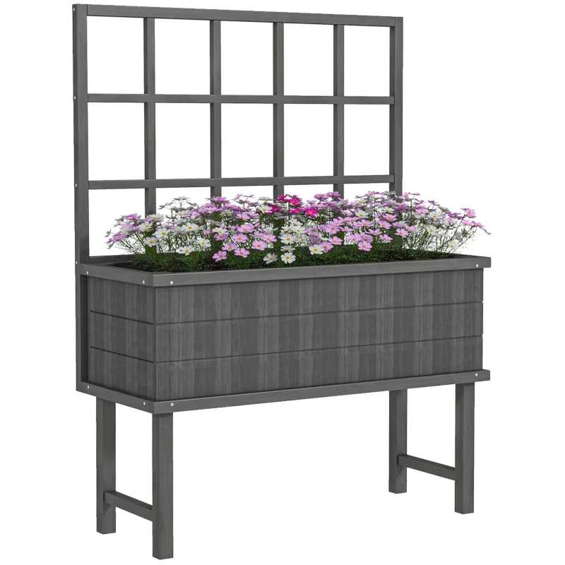 Best 45 x 105cm Wooden Garden Planter, with Trellis - Grey