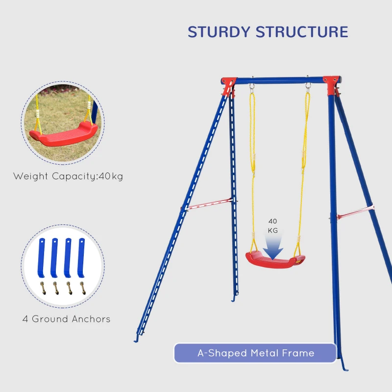 Best Kids Swing Set Toddler Swing Adjustable Rope Heavy Duty A-Frame Stand Outdoor Playset for 3-8 Years Old Blue - Image 6