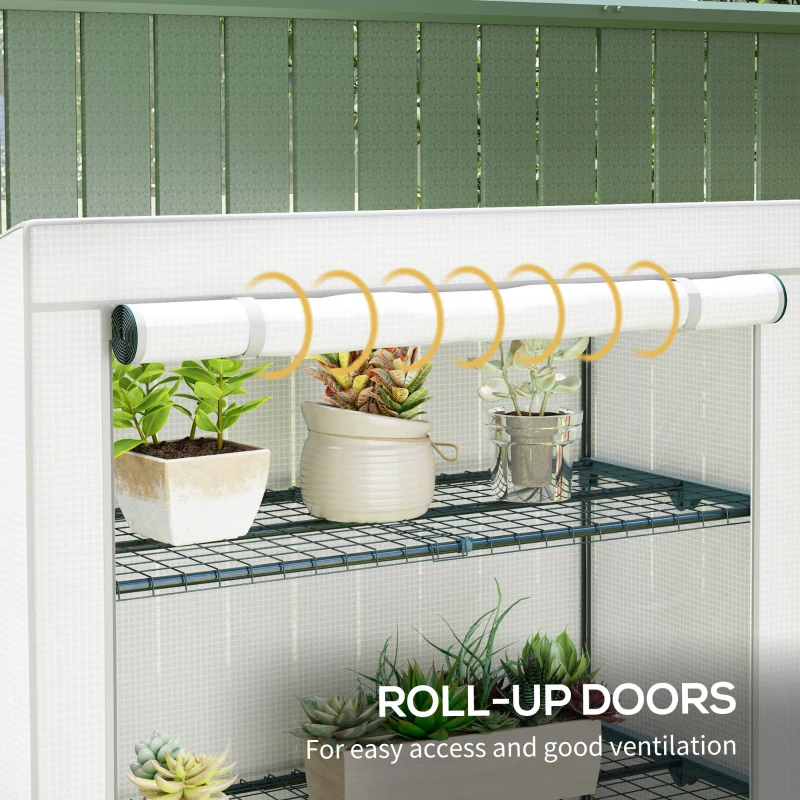 Best 4 Tier Lean-to Mini Greenhouse with Reinforced PE Cover, Portable Small Greenhouse with Roll-Up Door, Grey Hemmed Edging, 110 x 50 x 171cm, Grey - Image 6