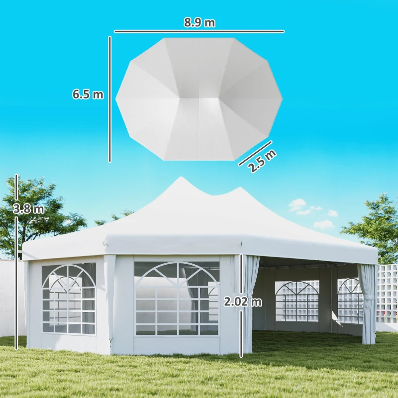 Best 10 Sides Decagonal Garden Gazebo Marquee Party Tent Wedding Canopy Outdoor Heavy Duty Metal Frame (8.9m x 6.5m) - White - Image 3