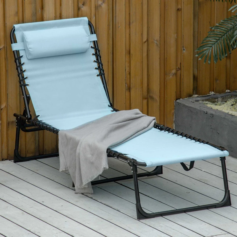 Best Folding Sun Lounger Beach Chaise Chair Garden Cot Camping Recliner with 4 Position Adjustable, Baby Blue - Image 2