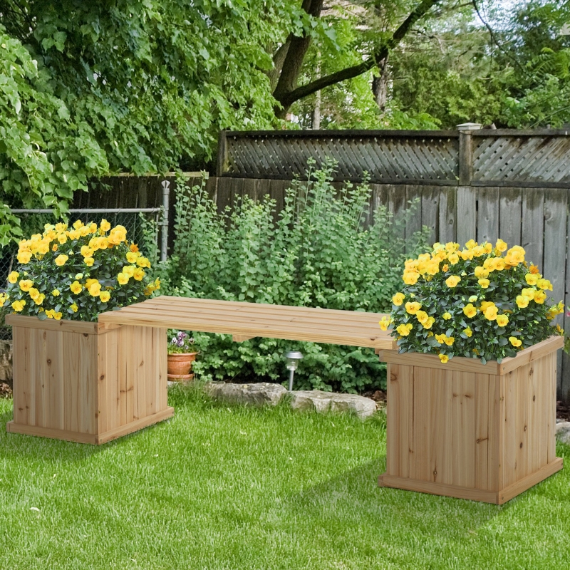Best 37L Wooden Garden Planter & Bench Combination Garden Raised Bed Patio Park Natural 176 x 38 x 40 cm - Image 12