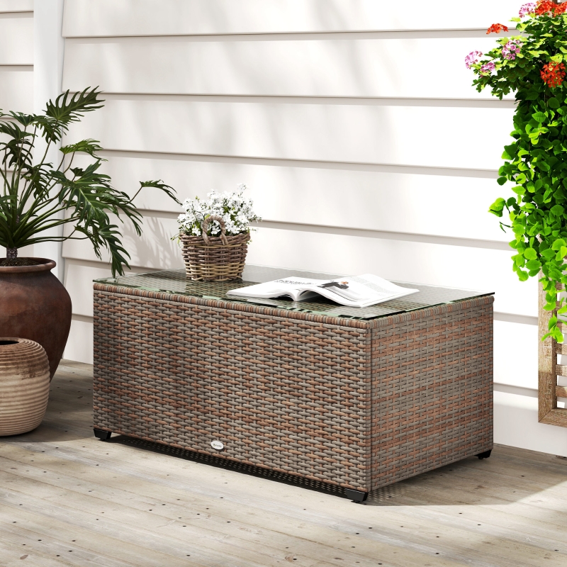 Best 90 x 50cm Glass-Top Rattan Side Table - Brown - Image 10