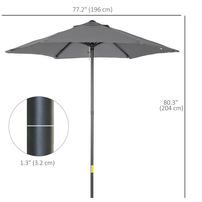 Best 2m Garden Parasol Umbrella, Outdoor Sun Shade with 6 Sturdy Ribs for Balcony, Bench, Garden, Dark Grey - Image 3