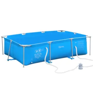 Best Steel Frame Pool with Filter Pump, Filter Cartridge, Reinforced Sidewalls Rust Resistant Above Ground Swimming Pool 292 x 190 x 75cm, Blue