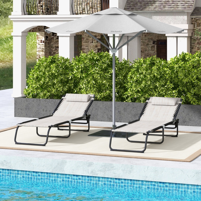 Best Set of Two Folding Sun Loungers, with Four-Position Backs - Cream - Image 10