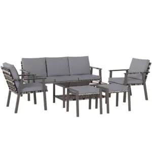 Best 5 Piece Rattan Garden Furniture Set with 3-Seater Sofa 2 Chairs and 2 Footstools - Grey