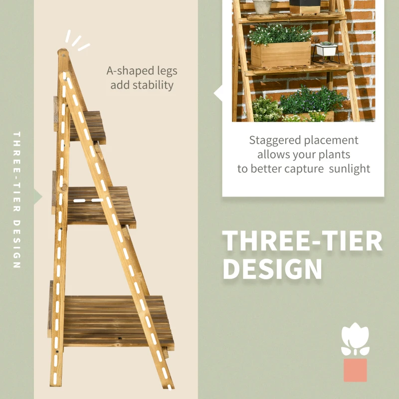 Best Wooden Folding Flower Pot Stand 3 Tier Garden Planter Display Ladder Gardener Storage Shelves Rack Herb Holder (60L x 37W x 93H cm) - Image 5