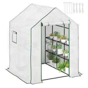 Best 143 x 140cm Walk-In Greenhouse, with Accessories - White