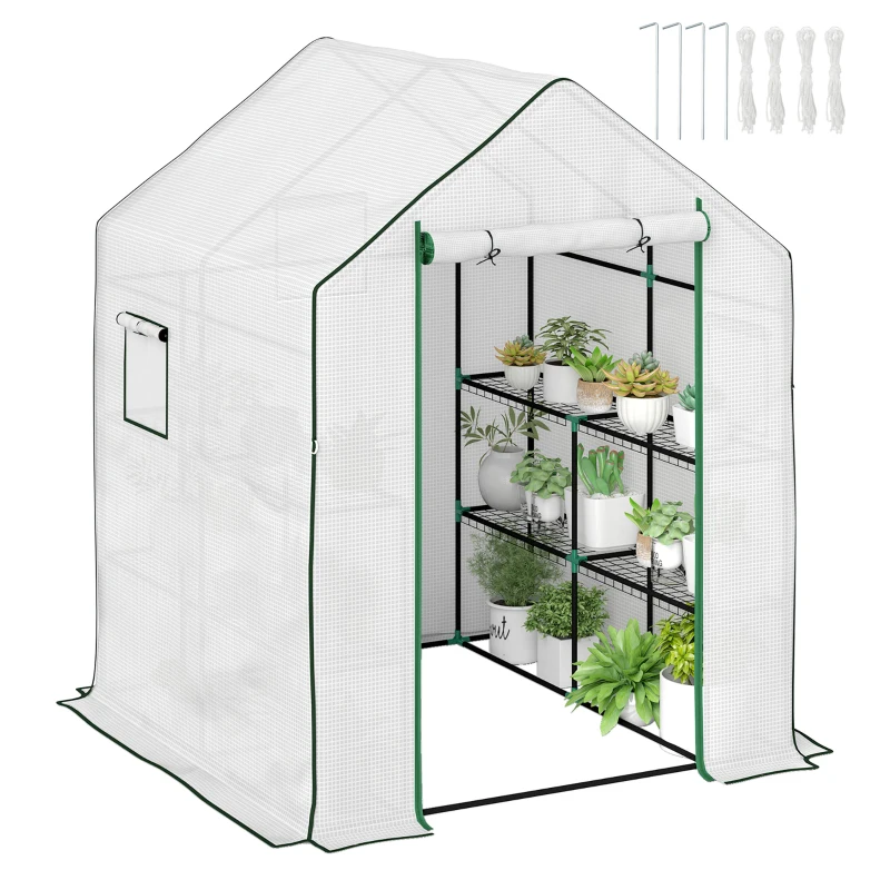 Best 143 x 140cm Walk-In Greenhouse, with Accessories - White
