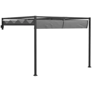 Best 3 x 4m Lean To Steel Pergola, with Moving Fabric Canopy - Dark Grey