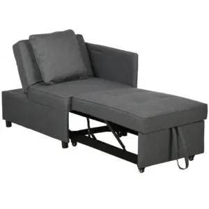 Best Convertible Single Sofa Bed with Thick Padded Seat, 3-in-1 Multi-Functional Sleeper Chair Bed with Magazine Pocket, for Living Room, Grey