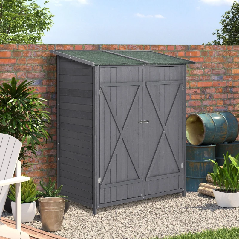 Best 139 x 75 Fir Wood Garden Shed, with Asphalt Roof - Grey - Image 2