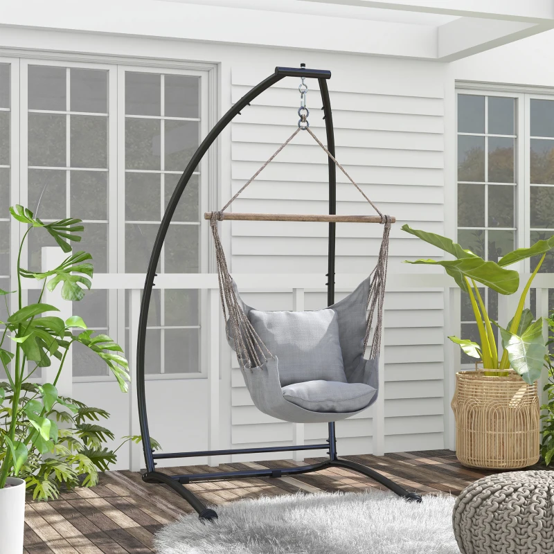 Best Hammock Chair Stand, C Shape Hanging Heavy Duty Metal Frame Hammock Stand for Hanging Hammock Air Porch Swing Chair, Indoor & Outdoor Use, Black - Image 2