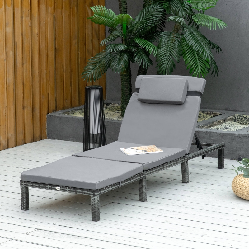 Best Rattan Sun Lounger, 5-Level Adjustable Garden Lounger Recliner with Cushion and Headrest, Outdoor Reclining Sunbed, Steel Frame Garden Chair for Patio, Beach, Terrace, Dark Grey - Image 10