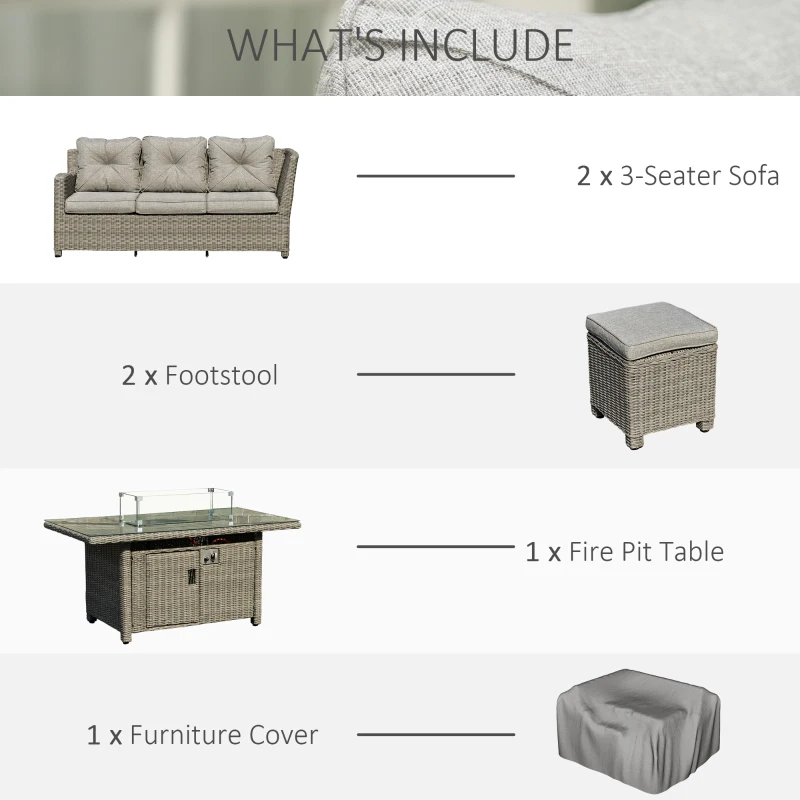 Best 8-Seater Outdoor PE Rattan Sofa Set Conversation Set w/ Fire Pit Table, L-Shape Sofa, Footstool and Furniture Cover - Image 4