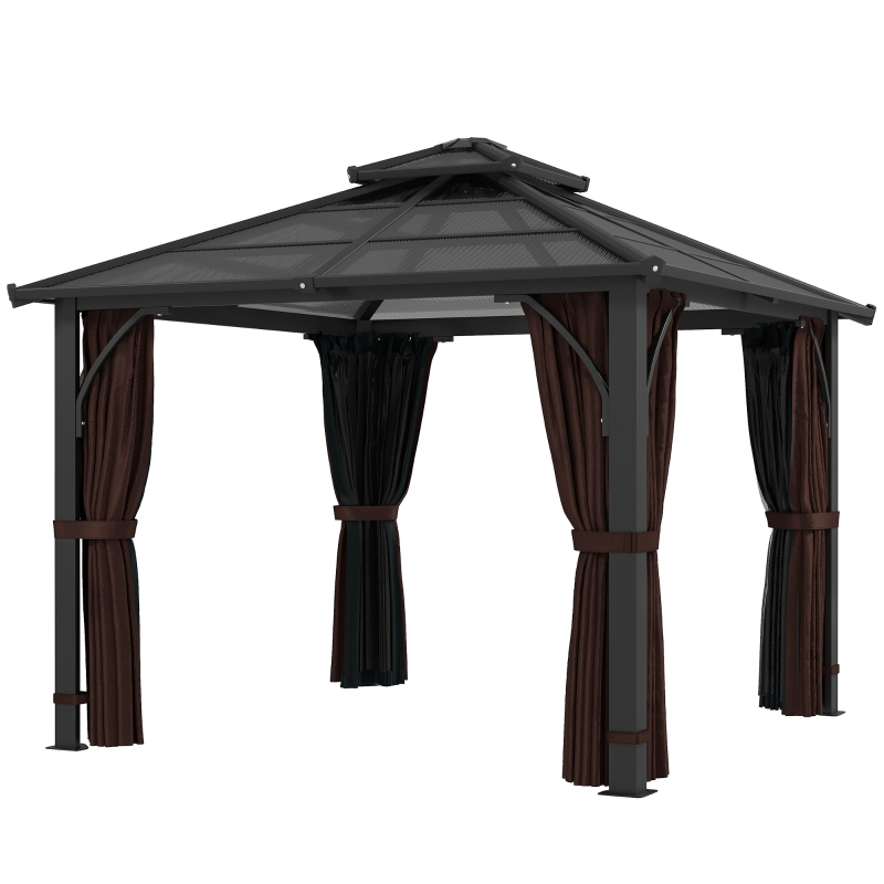 Best 3 x 3(m) Hardtop Gazebo Canopy with 7mm Double Polycarbonate Roof, Garden Gazebo Permanent Pavilion with Mosquito Netting and Curtains for Patio, Deck, Brown - Image 11