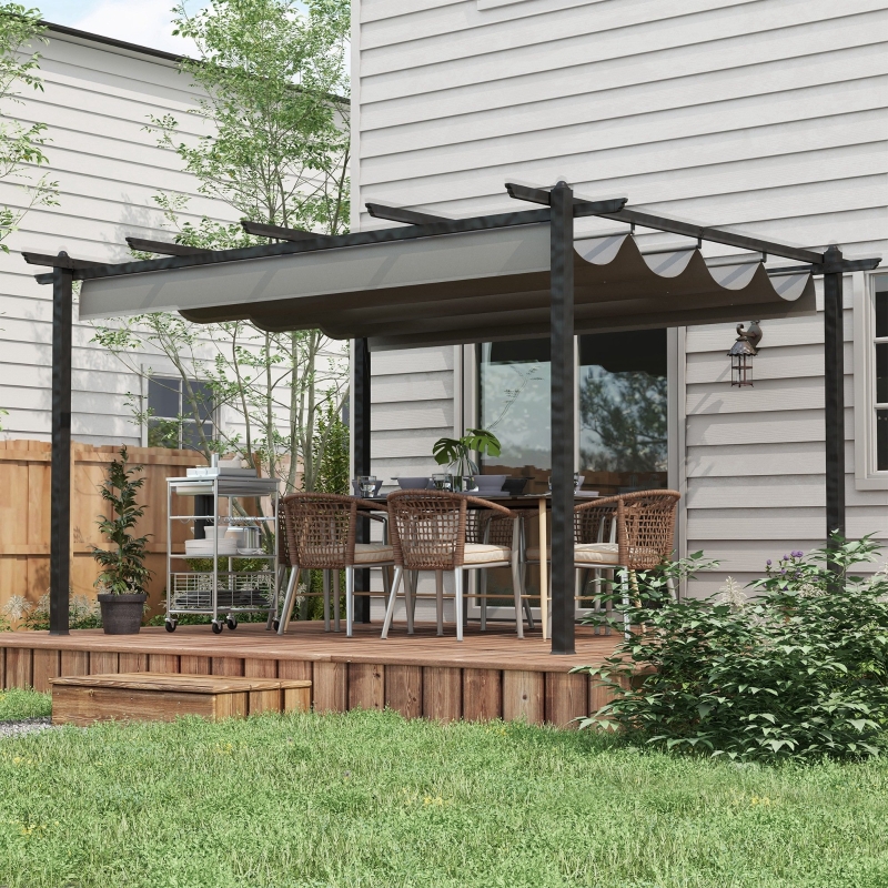 Best 4 x 3(m) Aluminium Pergola with Retractable Roof, Garden Gazebo Canopy Shelter for Outdoor, Patio, Grey - Image 10