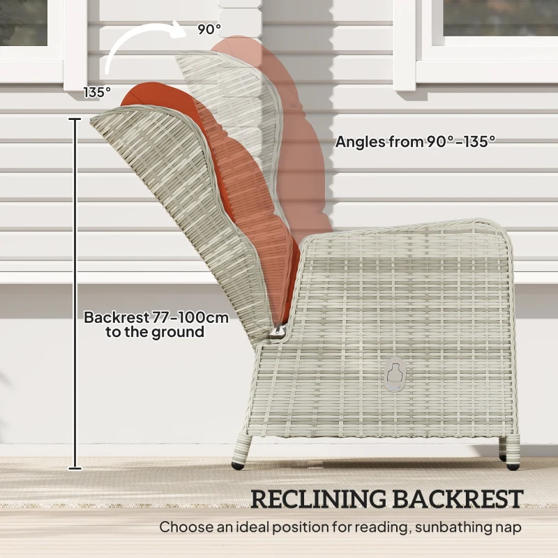 Best 5 Pieces Rattan Bistro Set with Adjustable Back, Reclining Wicker Balcony Furniture with Cushions, Glass Top Coffee Table and Footstools, Outdoor Table and Chairs, Orange - Image 6