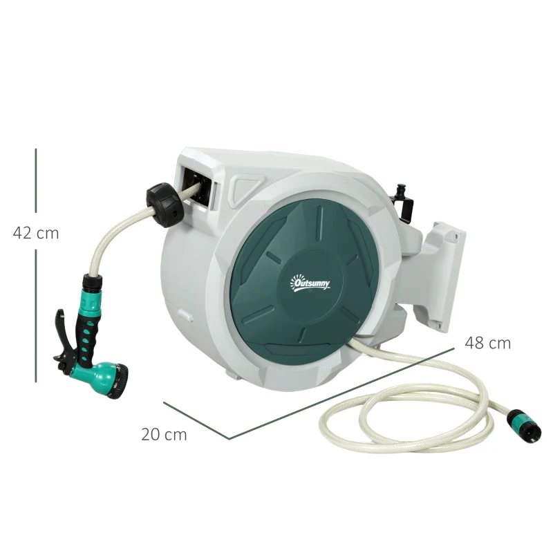 Best Retractable Hose Reel Wall Mounted, 20+2m Garden Hose Pipe Reel with Lock, Auto Rewind, 7 in 1 Spray Nozzle, Includes Wall Fixings, 180° Swivel, Outdoor Watering, Light Grey - Image 3