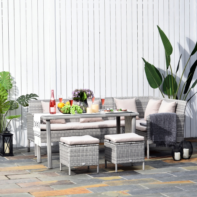 Best 6-Seater Rattan Dining Set Sofa Table Footstool Outdoor w/ Cushion Garden Furniture - Image 14