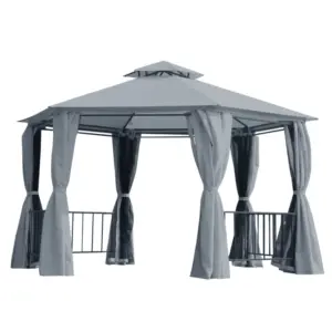 Best 3 x 3(m) Hexagon Gazebo Patio Canopy Party Tent Outdoor Garden Shelter w/ 2 Tier Roof & Side Panel - Grey