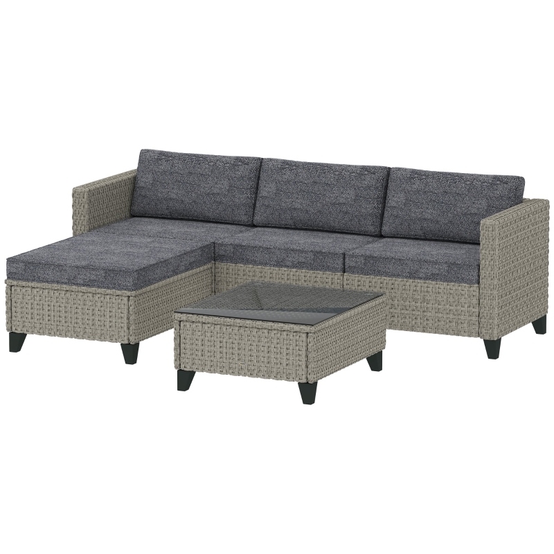 Best 5-Piece Rattan Patio Furniture Set with Corner Sofa, Footstools, Coffee Table, for Poolside, Dark Grey - Image 11