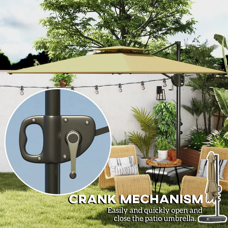 Best Cantilever Parasol with Weighted Base Double Top Garden Parasol Square Hanging Patio Umbrella with Crank Tilt Khaki - Image 7