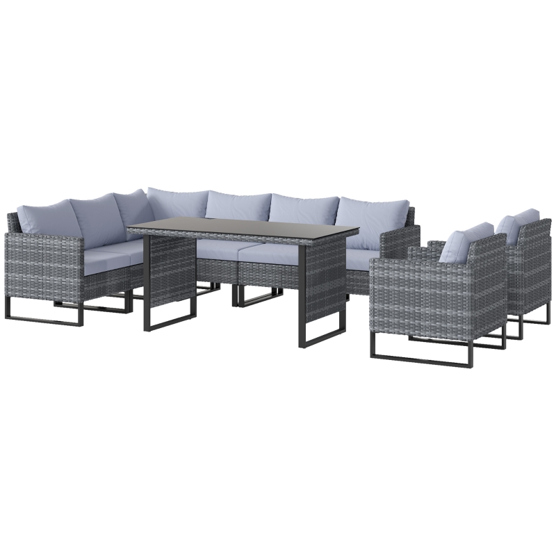 Best 9 Piece Rattan Garden Furniture Set, 8 Seater Garden Corner Sofa with Cushions and Glass Top Table, Sectional Outdoor Furniture Conservatory Set for Patio, Light Grey - Image 11