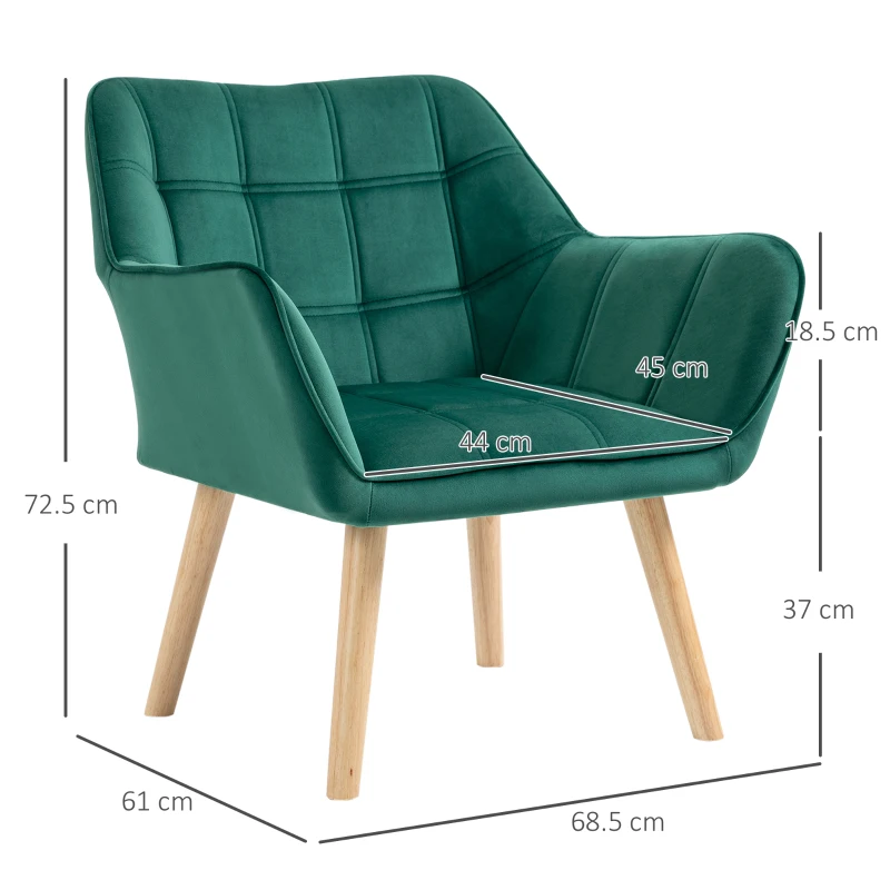Best Armchair Accent Chair, Vanity Chair with Wide Arms, Slanted Back, Padding, Metal Frame, Wooden Legs, Home Bedroom Furniture Seating, Set of 2, Green - Image 3