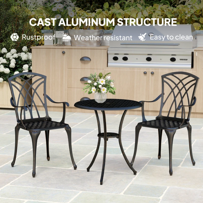 Best 3 Pieces Garden Dining Set for 2, Cast Aluminium Outdoor Dining Set with 2 Armchairs and Round Dining Table with Parasol Hole, Garden Furniture Set, Bronze Tone - Image 5
