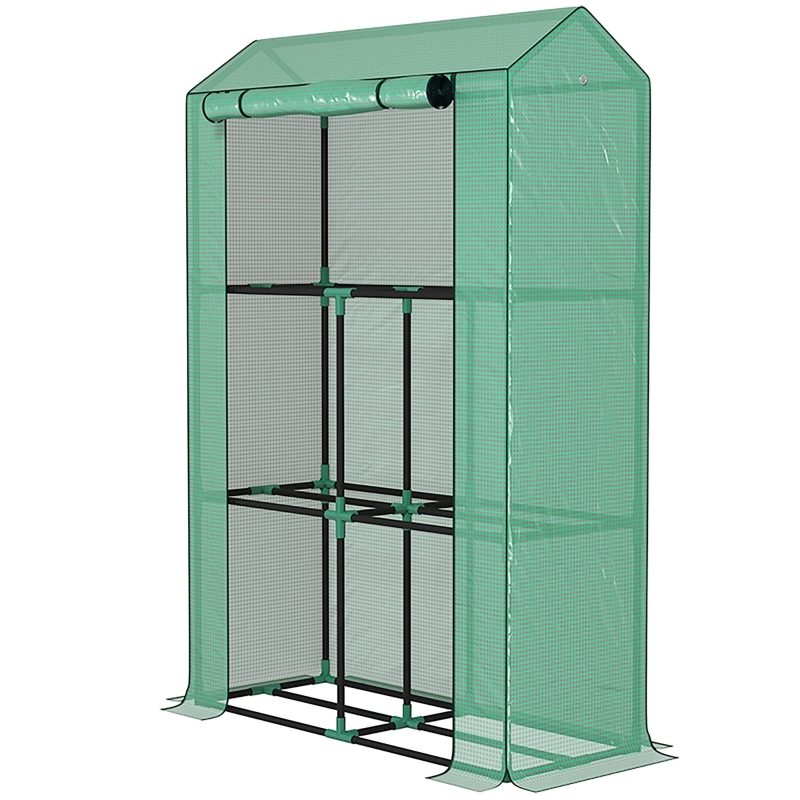 Best 40 x 100cm Three Shelf Steel Frame Greenhouse - Green - Image 11