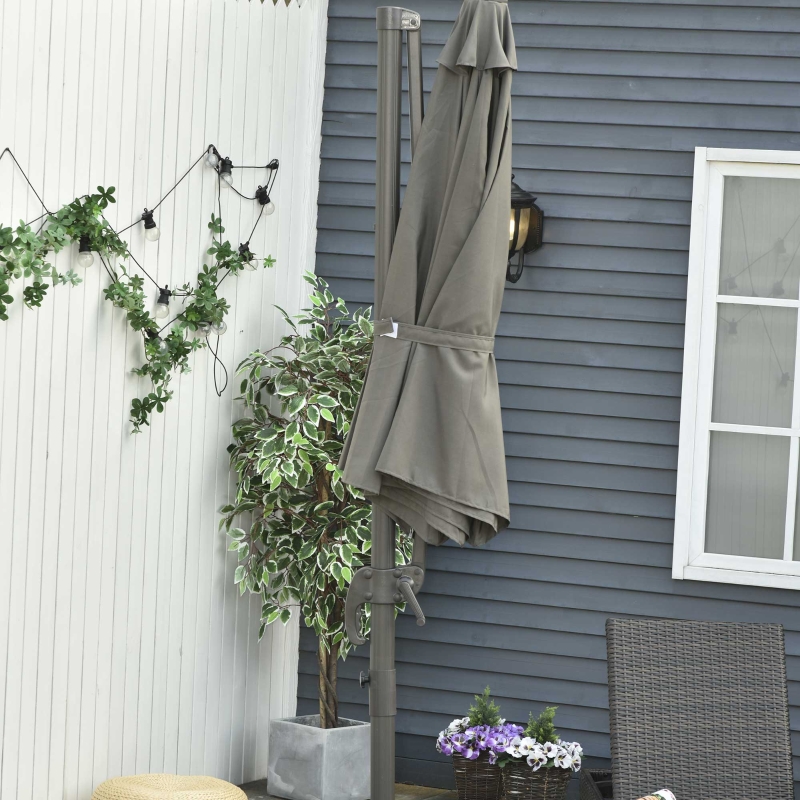 Best 3(m) Offset Parasol Cantilever Hanging Umbrella 360° Rotation w/ Base Dark Grey - Image 10