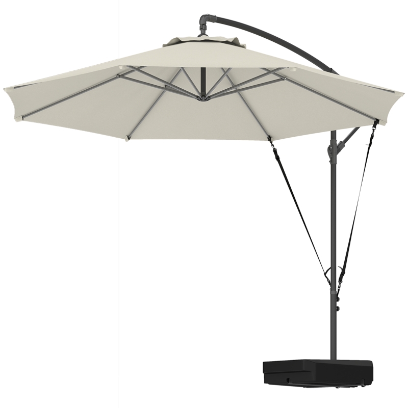 Best 3(m) Garden Cantilever Parasol with Fillable Base, Wind Protection Strap, Cover, Round Banana Hanging Umbrella with Crank Handle and Tilt, Patio Umbrella for Outdoor Sun Shade, UPF50+, Cream - Image 11