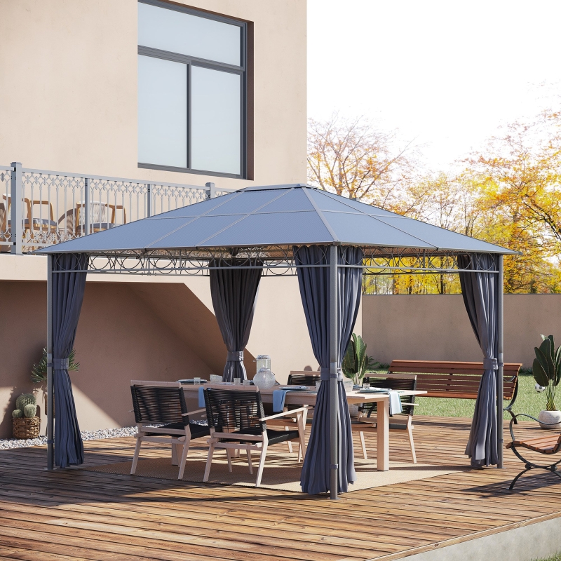 Best 3 x 3.6m Hardtop Gazebo Canopy with Polycarbonate Roof, Permanent Pavilion Garden Gazebo with Curtains for Patio, Deck, Grey - Image 11